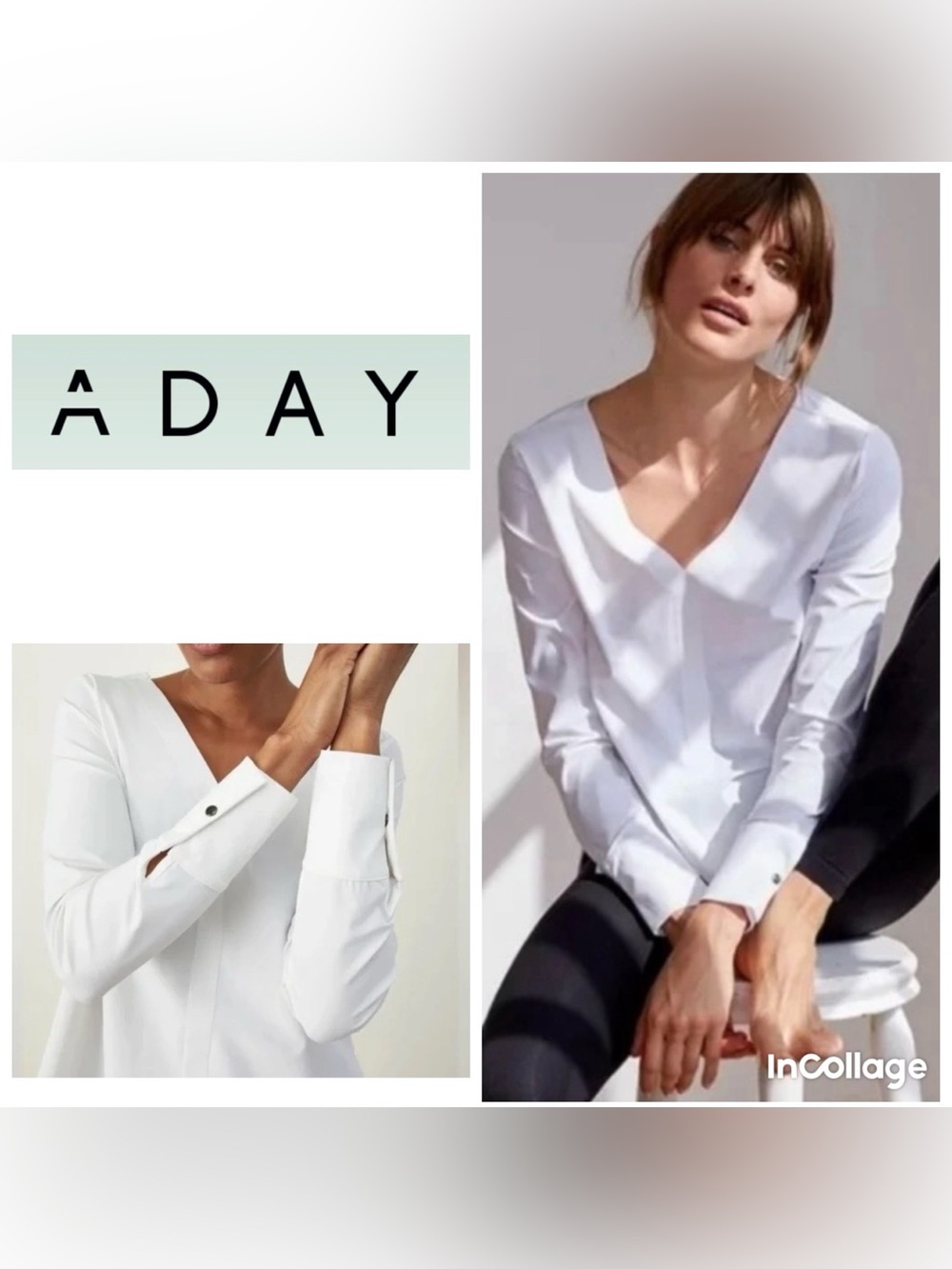 ADAY Something Tailored White V-Neck Long Sleeve Top